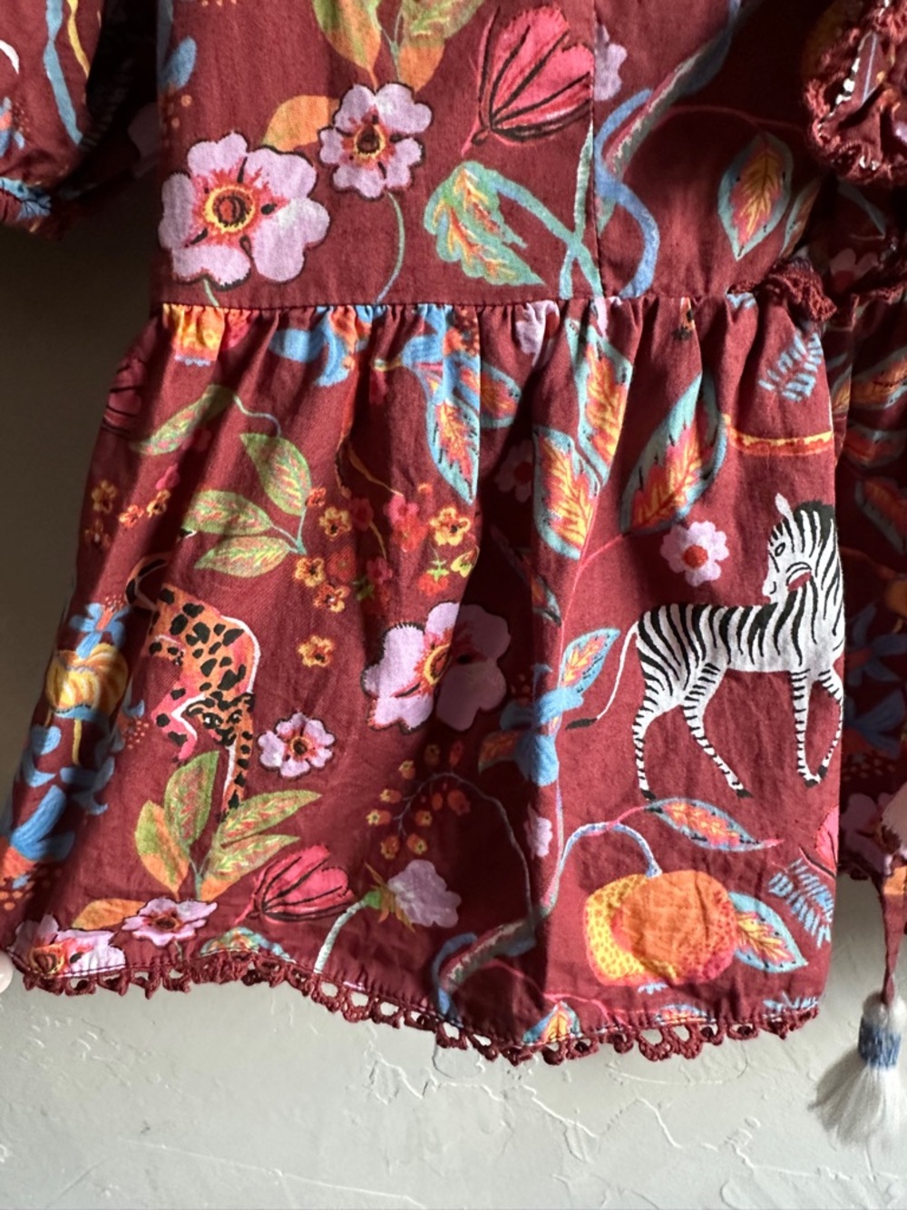 Maeve Anthropologie Zebra Floral Top Boho Cottagecore Puff Sleeve Peplum Sz m - Picture 6 of 10
